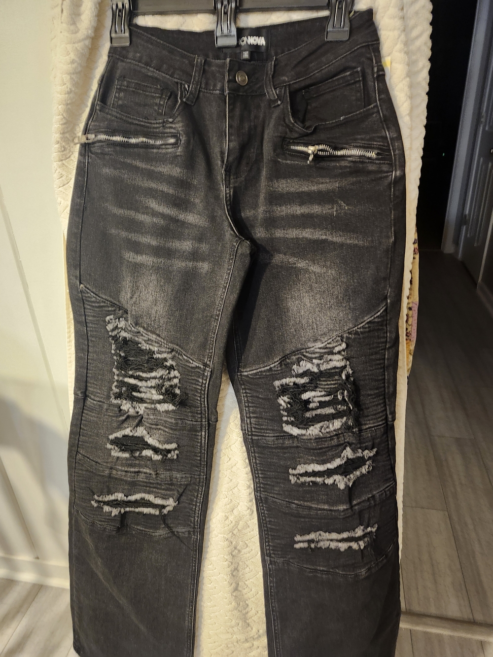 Fashion Nova Black Distressed Wide Leg Jeans